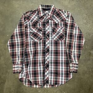 Vintage 70s Lariat Red Plaid Western Pearl Snap Shirt
